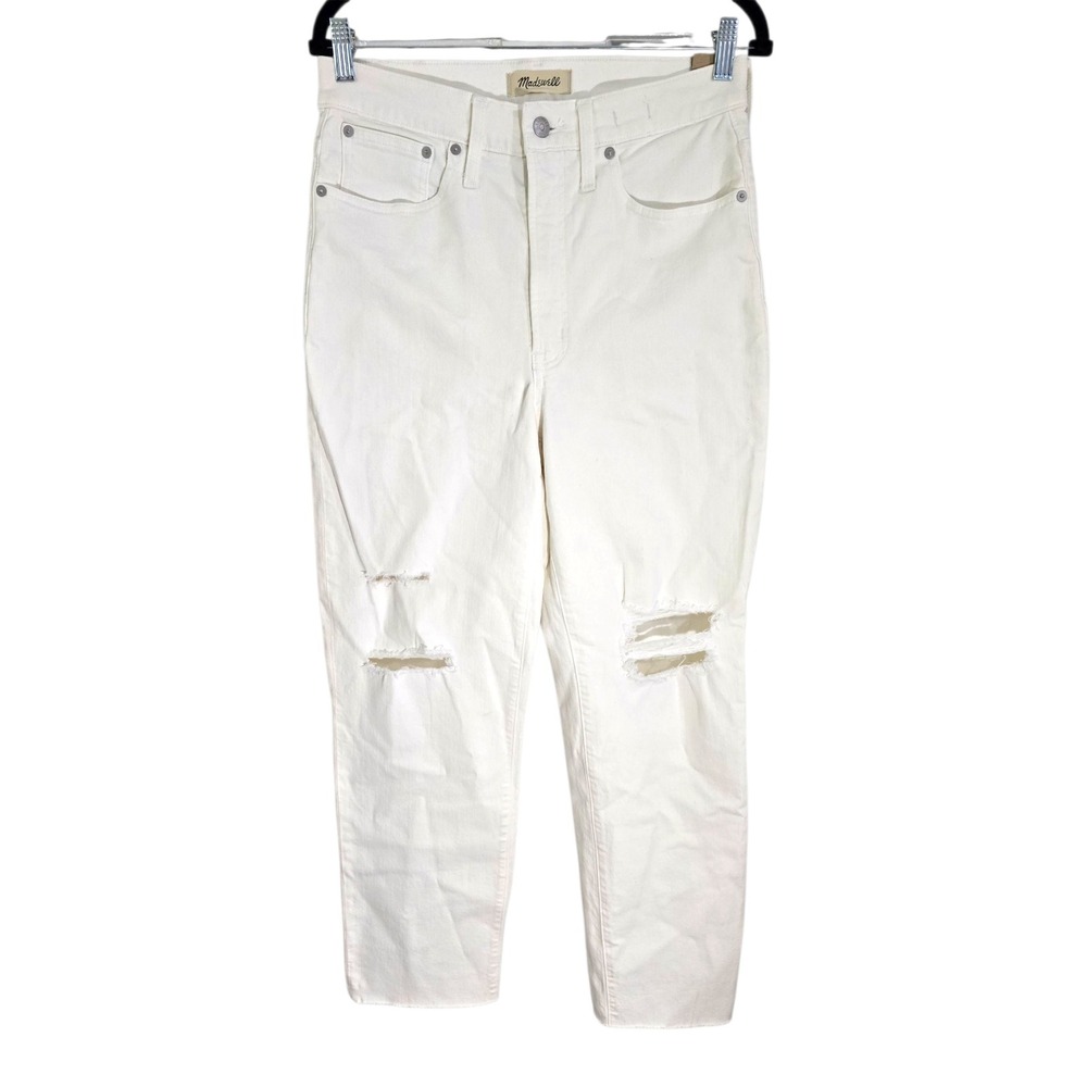 Madewell Womens White Distressed Denim Perfect Vintage Straight Jean Size 28 NWT